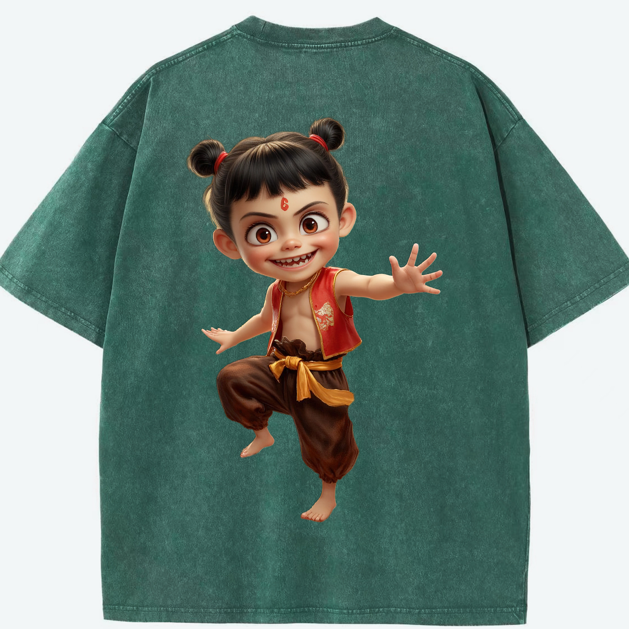 （画像用） Ne Zha 2 ナタ 魔童の大暴れ 綿100% ヴィンテージ風 半袖Tシャツ（背面プリント）